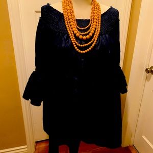 3xl EIN denim trapeze off/on shoulder midi dress